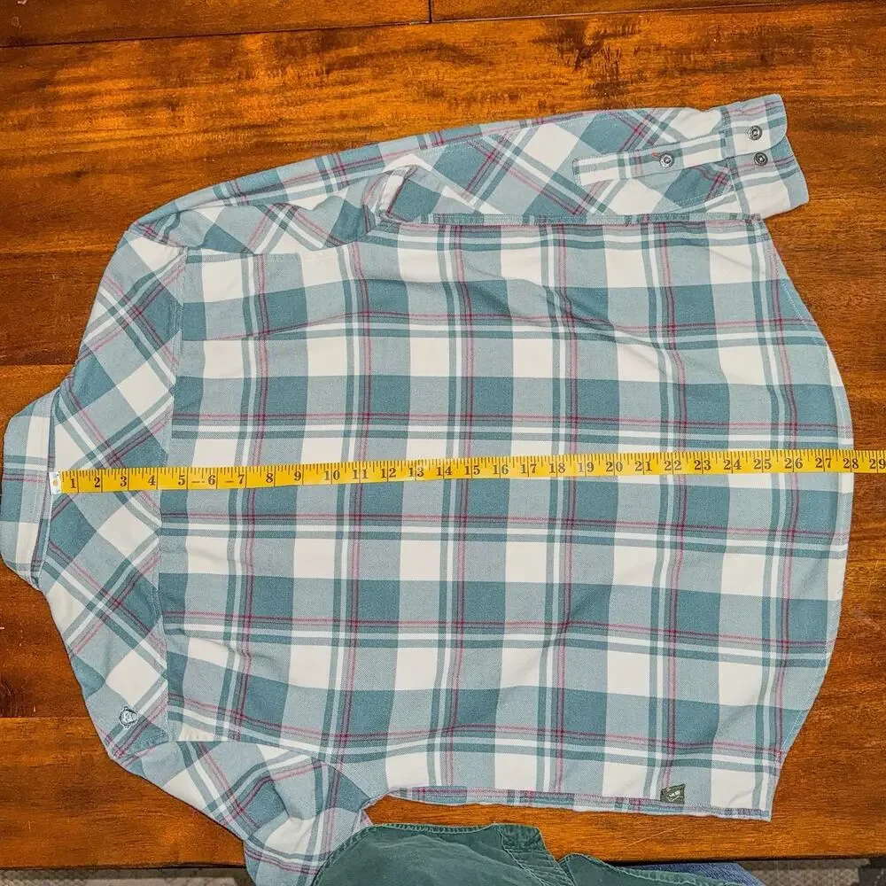 Howler Brothers Mens S Harkers Flannel Shirt Elbow Patches Green Cream Plaid